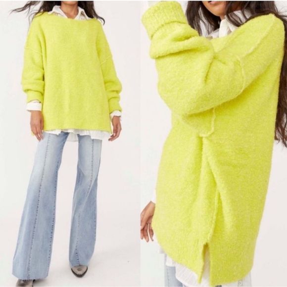 Free People Sweaters - Free People Moira Slouchy Tunic Citron Sun Combo